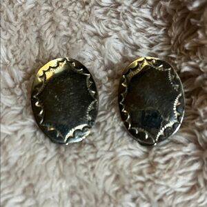 Elegant Silver stamped Oval Clip-On Earrings